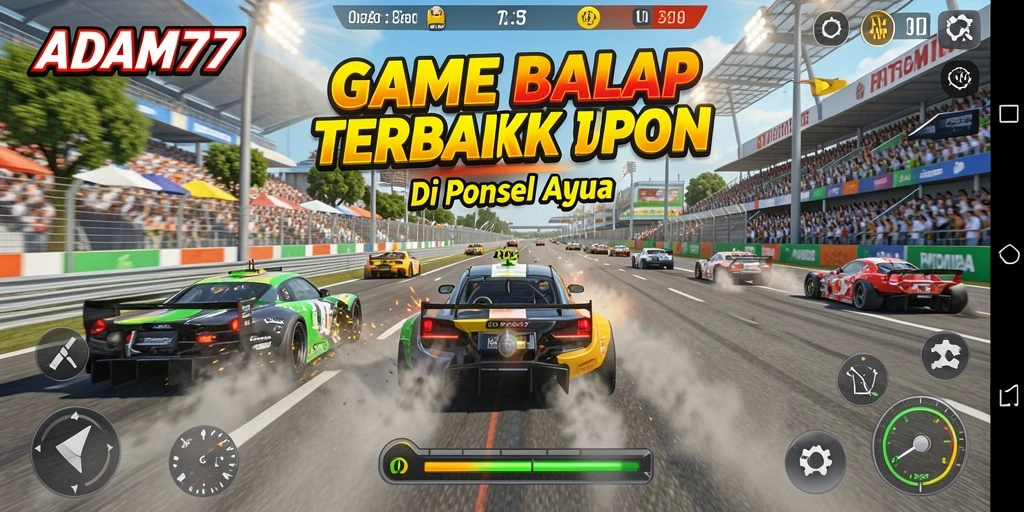 Screenshot ADAM77 menunjukkan aksi balap yang mendebarkan.