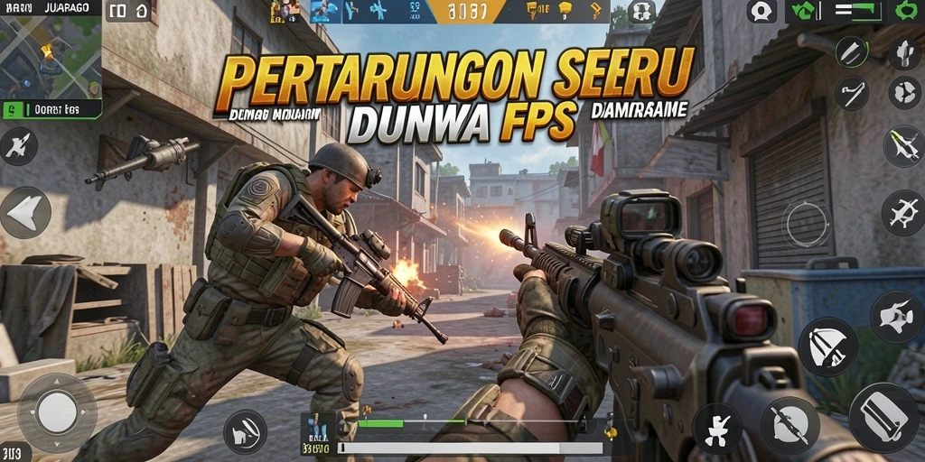 Screenshot JUARAGO menampilkan aksi tembak-menembak yang mendebarkan.