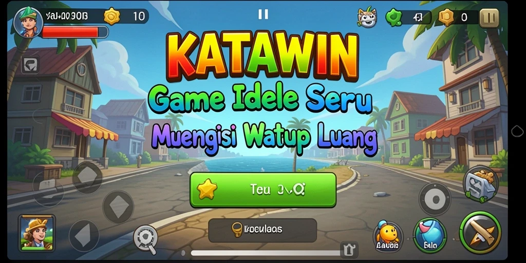 Tampilan gameplay <strong>KATAWIN</strong> dengan karakter yang berkembang dan sumber daya yang meningkat.