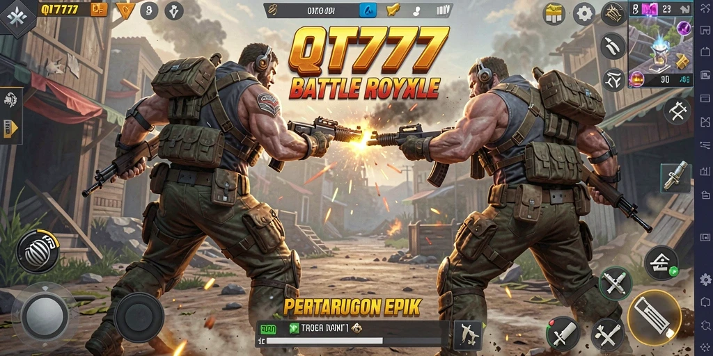 Tangkapan layar QT777 menampilkan aksi seru dalam pertempuran Battle Royale.