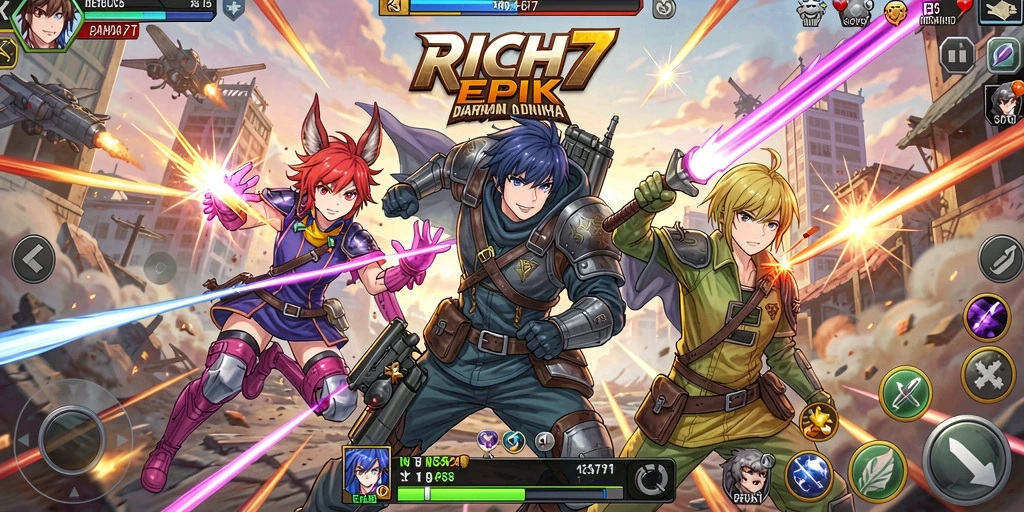 Tampilan gameplay RICH7 dengan karakter Anime yang dinamis.