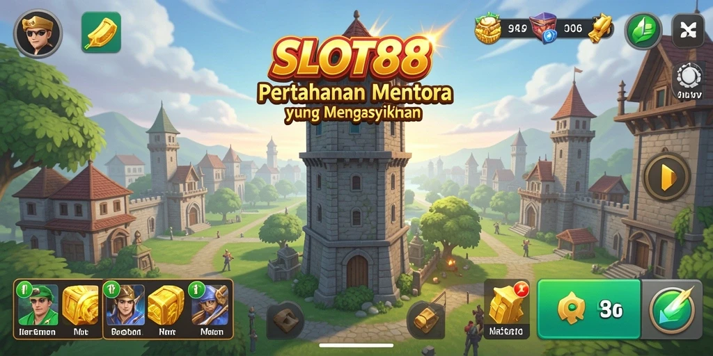 Tampilan gameplay menara pertahanan dengan aksi mendebarkan dan efek visual yang menarik.